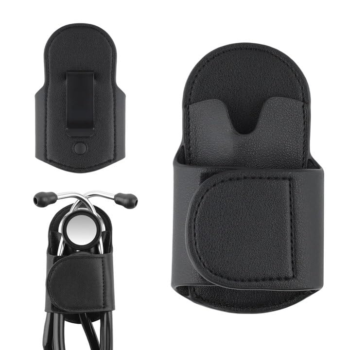 [Australia - AusPower] - Stethoscope Hip Clip Holder, Leather Holster for Scrubs, Compatible with 3M Littmann Classic III and Other Models 
