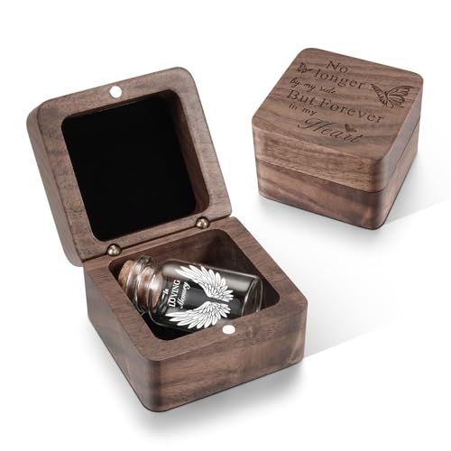SOITIS Wooden Box for Ashes Glass Small Urn for Human Ashes Keepsake Wings White