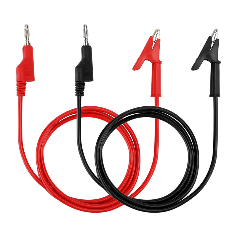 [Australia - AusPower] - 2pcs Small Multimeter Banana Plug to Crocodile Alligator Clip Test Power Probe, 4mm Stackable Test Lead Cable 1m Long Wire for Electrical Testing 1000V 10A Multimeter 