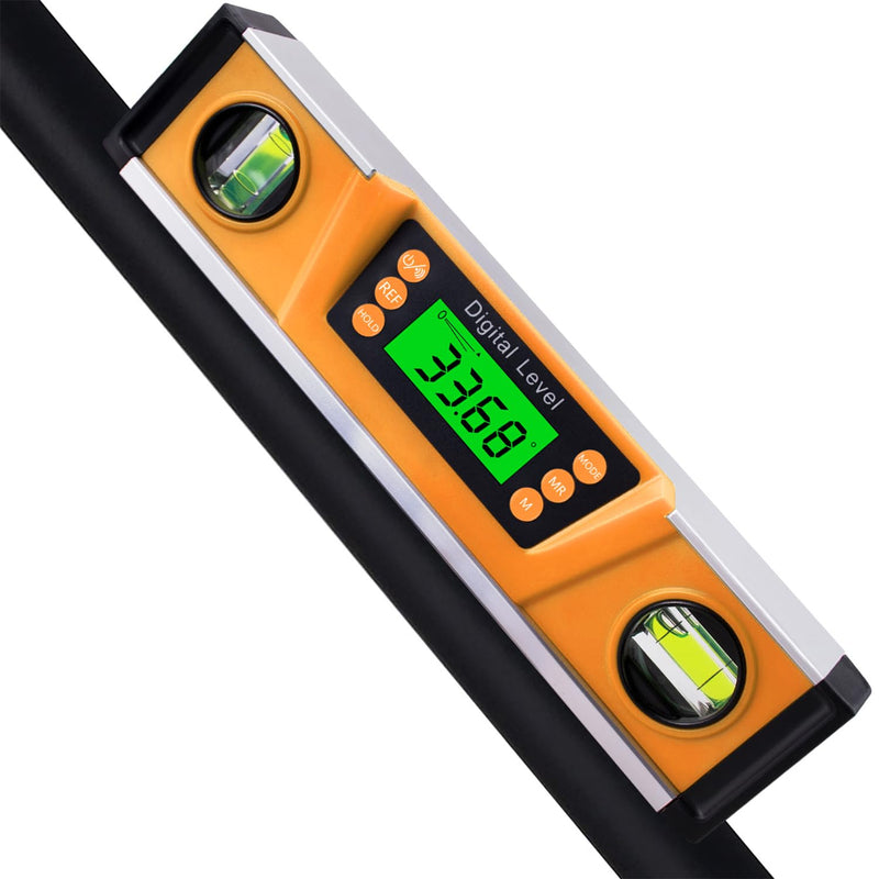 [Australia - AusPower] - Digital Level and Protractor, 10 Inch IP54 Protected Electronic Bubble Inclinometer Angle Finder Gauge with Large LED Backlight Display & Magnetized V-Groove Base Carrying Bag Included (orange) 