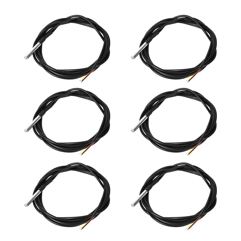[Australia - AusPower] - 6PCS DS18B20 Temperature Sensor 2M Waterproof Temperature Probe Suitable for Arduino, xiao,ESP32 etc Development Boards Stainless Steel Probe Temperature Range (-55℃~ +125℃) 