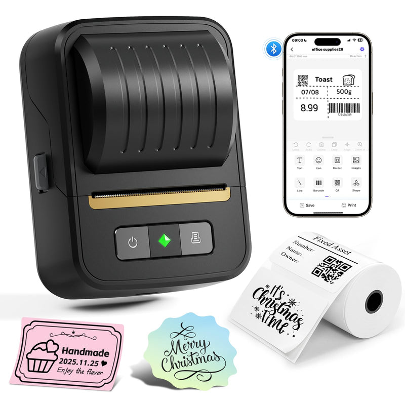 Label Maker Machine with Tape, Bluetooth Thermal Label Printer for Small Business, Address, Barcode, Logo, Clothing, Label Makers for Office Home School