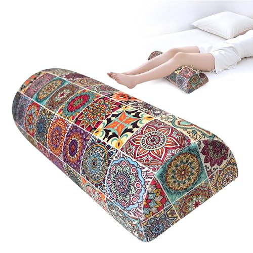 Knee Pillow for Back Sleeping – Half Moon Bolster Pillow for Under Knee While Sleeping Support, Leg & Back Pain Relief (21.5x9x5 Inches) Beige