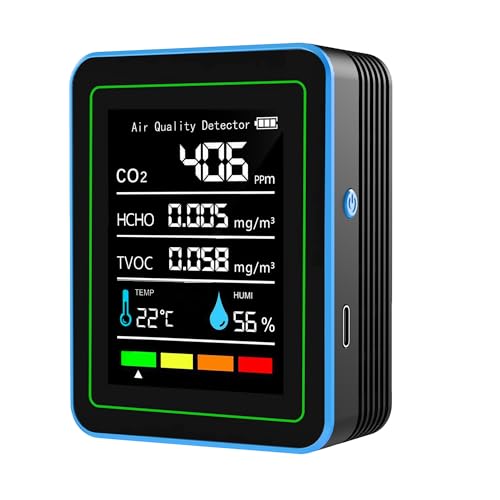 Indoor Air Quality Monitor:Temperature Humidity Sensor with CO2, TVOC, HCHO,CO2 Detector for Home, 5 in 1 Air Quality Meter for Home, Office, School, Hotel 5-in-1