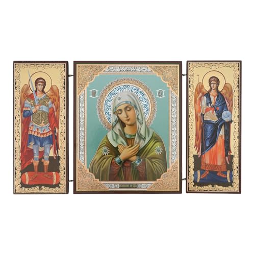 BlessedMart Orthodox Triptych Icon – Folding Wooden Byzantine Icon – Christian Religious Home Decor & Gift (Theotokos Extreme Humility) Theotokos Extreme Humility