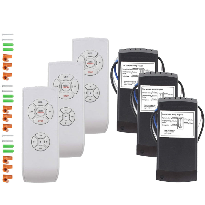 [Australia - AusPower] - LPHUMEX 3 Packs Ceiling Fan Remote Control Kits, 3-in-1 Fan Light Timer & Speed Remote, Universal Ceiling Fan Remote for Hunter/Harbor Breeze/Westinghouse/Honeywell/Hampton Bay 3 Sets Fan Remote Kits(White Reomte) Standard Size Receiver 