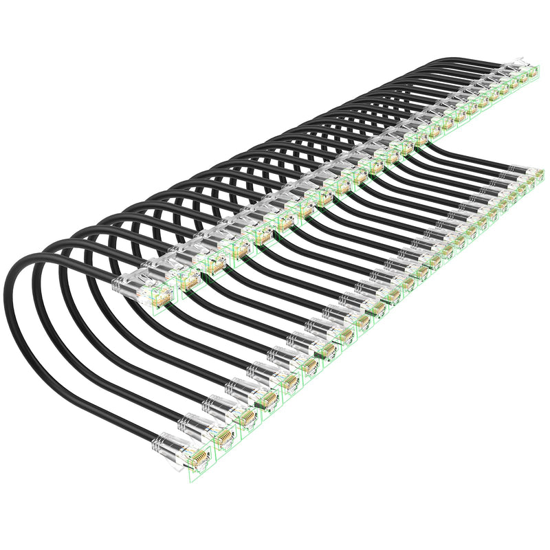 Cat 6 Patch Cables 3 feet (24Pack), Slim Cat6a Ethernet Patch Cable 10Gbps 550Mhz, UTP Pure Copper Patch Cables Cat6, Flexible Thin Cat6a Patch Cable for Network Devices Setup, Black 3FT 24Pack