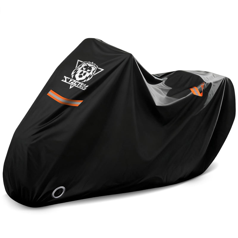 XYZCTEM Motorcycle Cover Waterproof Outdoor All Season Protection Motorcycle Storage Night Reflective Handles with Lock-Holes Storage Bag Fits up to 97" Motorcycle Vehicle Covers, Black 97"