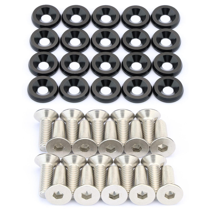 [Australia - AusPower] - 20 pcs CNC Finishing Countersunk Washer,M6x20mm 304 Stainless Steel Screw,for RC/FPV/PC/Drone/Mechanical Accessories Parts DIY Models (Black) Black 