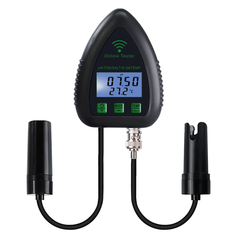 [Australia - AusPower] - WiFi Water Quality Monitor 5-in-1 pH, S.G., TDS, Salt & Temperature Tester | 24/7 Online Hydroponic Monitoring with Data Logging & Alarms for Aquariums, Fish Ponds & Saltwater Pools 