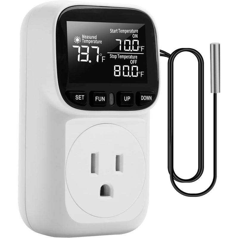 [Australia - AusPower] - Digital Temperature Controller,Fahrenheit Display,15A/1800W Thermostat Outlet Plug, Plug in Thermostat,Heating Cooling Control Timer, -40℉~210℉, Cyclic Timing/Countdown, for Home/Greenhouse 