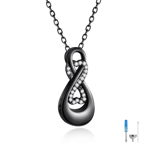 S925 Sterling Silver Infinity Urn Necklaces Teardrop Cremation Jewelry for Ashes Keepsake Memorial Pendant for Women Men Loved ones Black 1