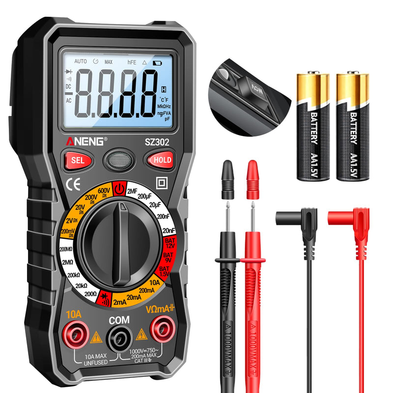 [Australia - AusPower] - ANENG Multimeter with Backlit LCD,Ohm Volt Amp Meter,Non Contact Voltage Tester Measures DC AC Voltage,Current,NCV,Resistance,Continuity,Diodes,Electric Tools for Automotive Battery Test Black 