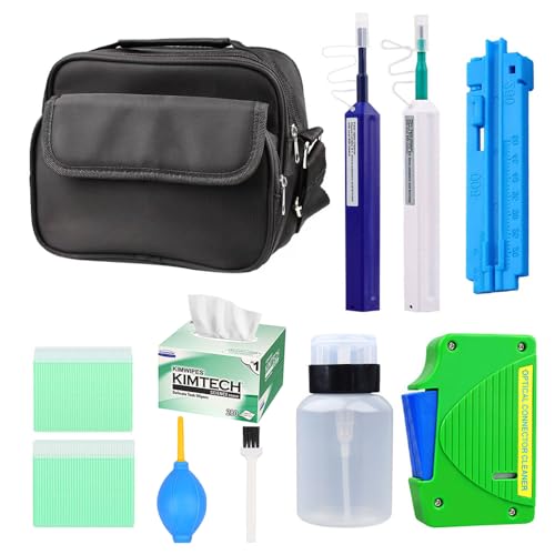 Elfcam - Fibre Cleaning Tool Kit for FTTx Welder, Includes Fibre Optic Pens,Measuring Ruler,Cleaning Wipes for Fibre Connectors FC/SC/ST/LC/E2000/MU,Supplied with Nylon Bags Cleaning kit/11 Pieces