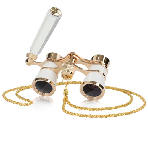 3X25 Theater Glasses Opera Binoculars with Adjustable Handle White-Gold