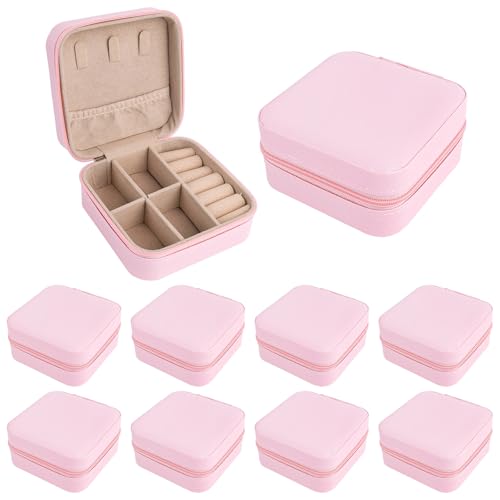 Framendino, 8 Pack Mini Travel Jewelry Box Small Organizers Portable Display Storage Case Pink