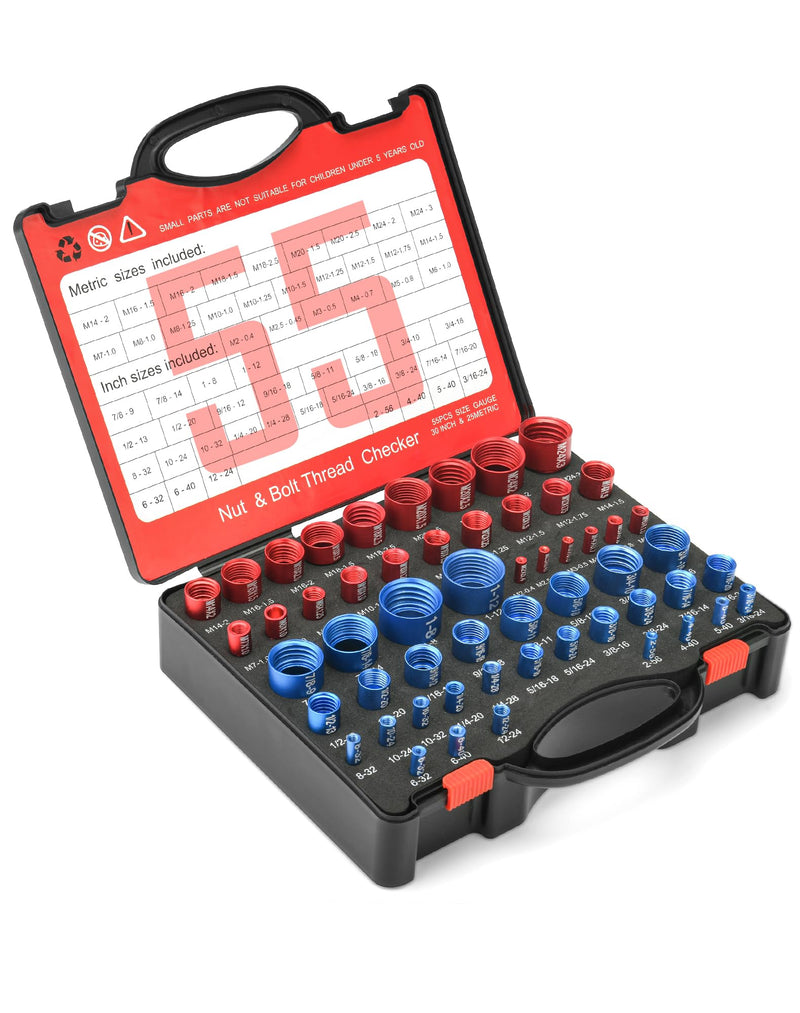 [Australia - AusPower] - 55Pcs Thread Checker, Nut and Bolt Measuring Tool(25 Metric & 30 Standard), Bolt Size and Thread Gauge Finder with Storage Box, Suitable for inspecting in Narrow and Tricky Areas 55 