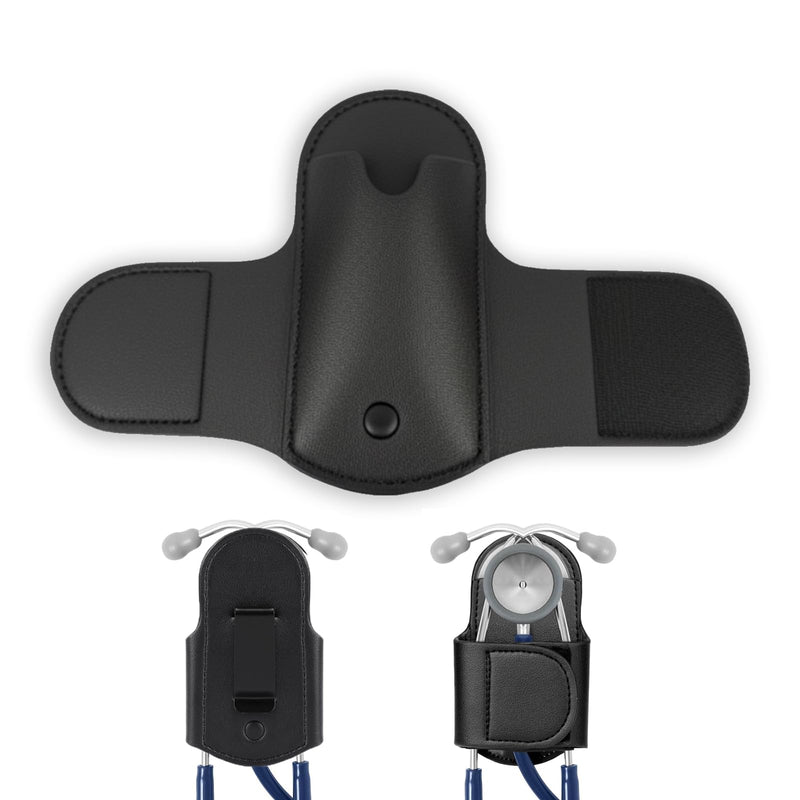 [Australia - AusPower] - PU Leather Stethoscope Clip, Stethoscope Holder Hip Clip, Lightweight and Durable, Suitable for Doctors, Nurses, First Responders, Medical Nursing Students, Compatible with 3m Littmann (Black) 