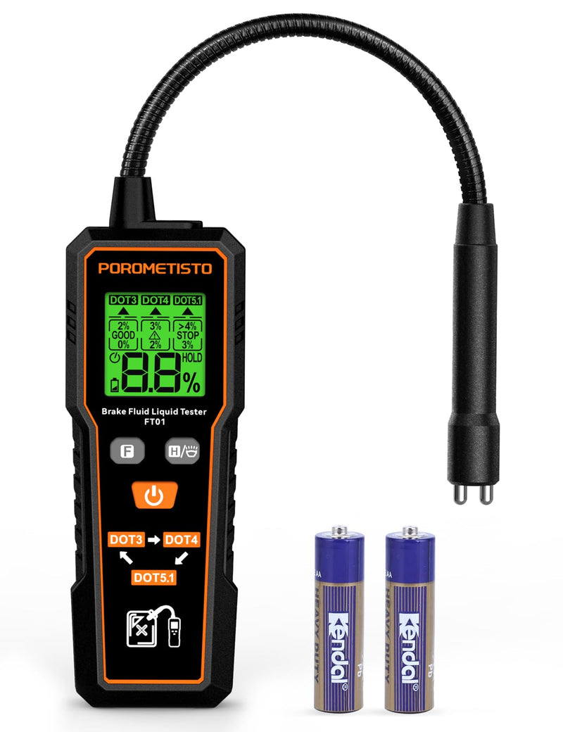[Australia - AusPower] - FT01 Brake Fluid Tester with Flashlight,Built-in Calibration Resistor,Brake Fluid Moisture Tester with 8.5-Inch Corrosion Resistance Probe and Data Hold,for DOT3,DOT4,DOT5.1 
