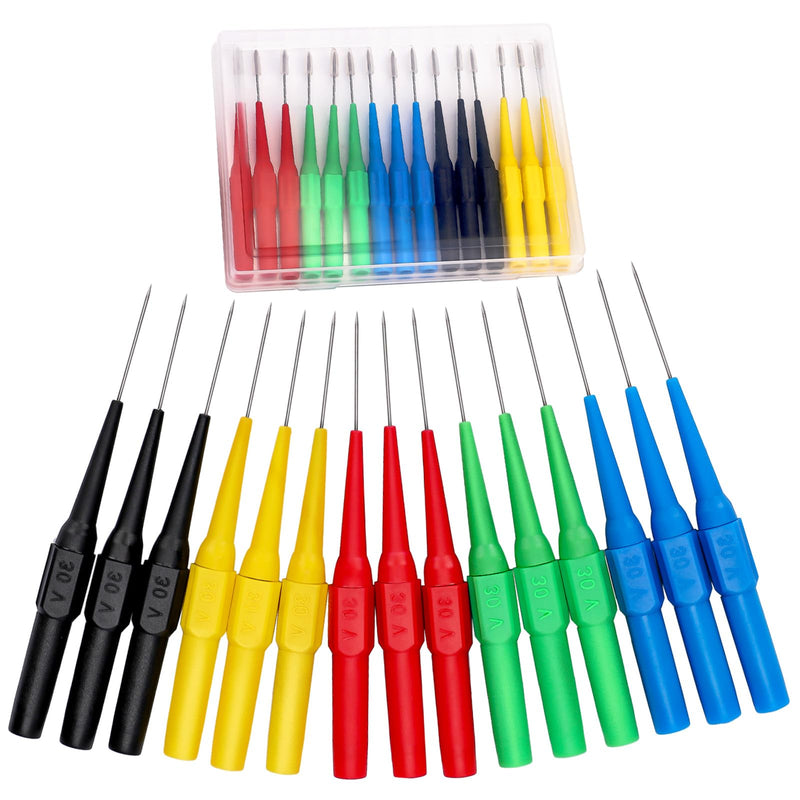[Australia - AusPower] - 15Pcs Probes Pin Insulation Wire Piercing Needle Test Back Probe Kit Super Tip Multimeter Probe 0.7mm No-Destructive Test Probes for Car Tester Banana Socket Tester 