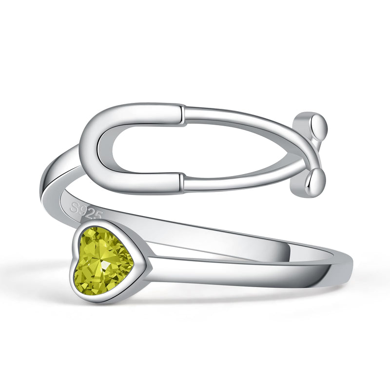 [Australia - AusPower] - Stethoscope Birthstone Rings for Women 925 Sterling Silver Adjustable Heartbeat Ring Nurse Doctor Jewelry Graduation Gifts for Medical Student August 