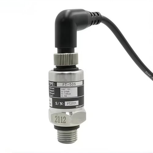 Stainless Steel Pressure Transducer 0-10 Bar Pressure Sensor 1 Mpa Pressure Transmitter Highly Accurate Water Pressure Sensor Bends 24 V DC 4-20 mA Output G1/4 Inch for Water Gas, Protection Class IP68