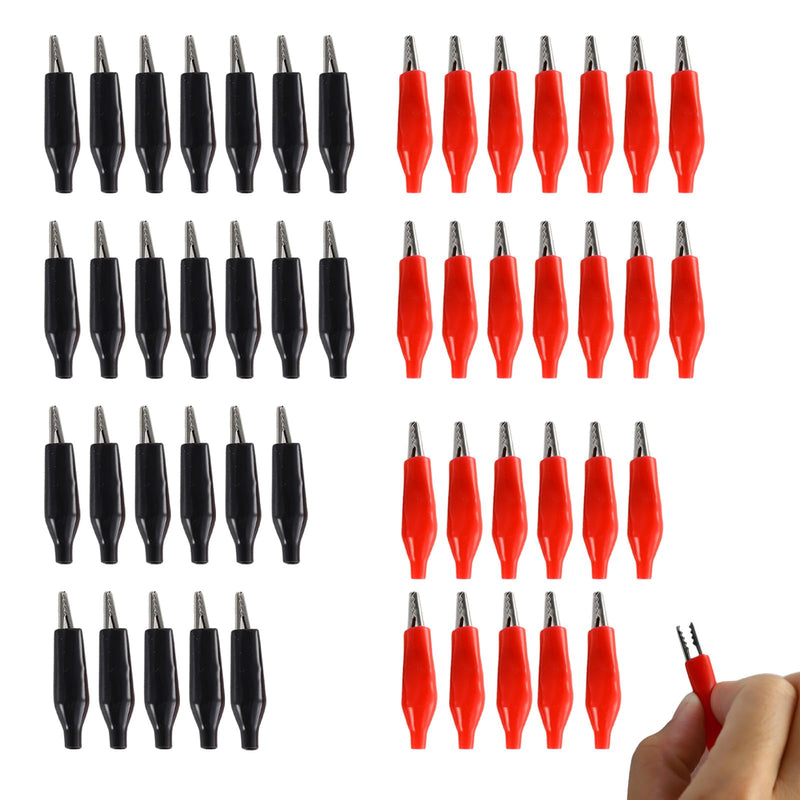 [Australia - AusPower] - 50-Pack Alligator Clips Electrical, Nickel Plated Alligator Clips for Crafts, with Sheath, Toothed Non-Slip Jaws, Suitable for Home Welding, Laboratory Electrical Testing Work (Red/Black/1.38 Inches) 