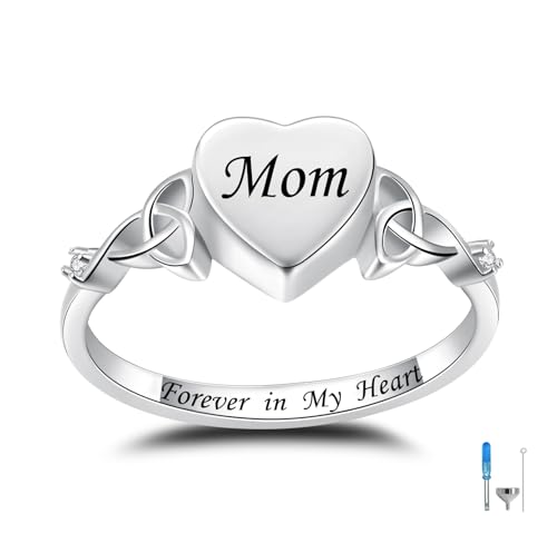 Heart Cremation Ring 925 Sterling Silver Pet Memorial Forever Loved Mom 8