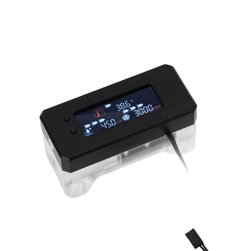 LICAEVEY Aluminum Alloy and Acrylic Digital Flow Meter Alarm with Temperature Monitoring, High and Low Speed Warnings for PC Water Cooling Systems (12 to 24 V)