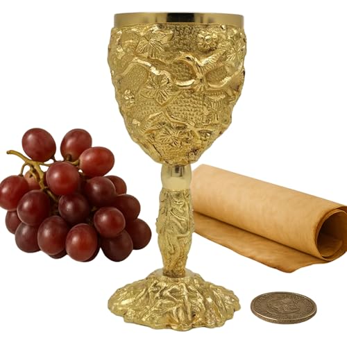 Emboss Floral Handcrafted Medieval Gold Plated Brass Chalice 6 oz| Handcrafted Cup Set For Spiritual Gifts, Fantasy Decor, or Game Night Collectors|Royal Drinking Glass