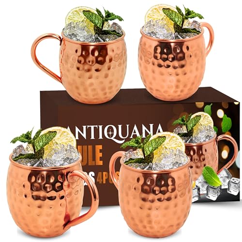 Moscow Mule Mugs - Set of 4-100% Pure Copper Mugs Large 16 oz - Premium Moscow Mule Cups Set of 4 - Solid Copper Cups Perfect Premium Gift Copper Handle