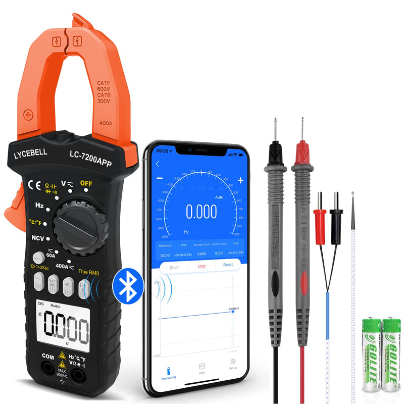 [Australia - AusPower] - 6000 Counts Clamp Meter & Bluetooth, Digital AC DC Voltage Current Amp Ohm Meter TRMS NCV Detector, Clamp Multimeter for Resistance Diode Continuity Temperature Car Electrical Tester 7200-APP 