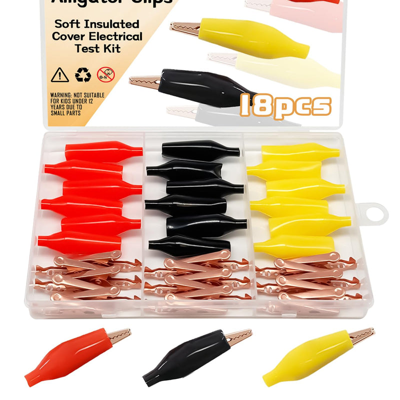 [Australia - AusPower] - 18PCS 3 Colors Brass Gator Clips, Alligator Clips Electrical Test with Soft Insulated Cover DD035 