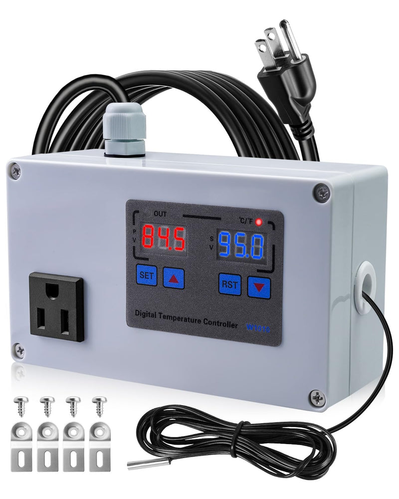 [Australia - AusPower] - 1100W Digital Temperature Controller, 110V 10A Thermostat Switch with Waterproof NTC 10K Sensor Probe, for Refrigerator Freezer Aquarium Heaters or Cooling Devices 