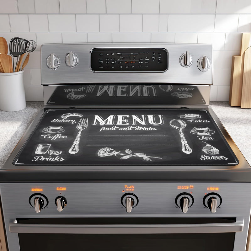 Decorative Electric Stove Cover - Cook Menu Design, Non-Slip Heat Resistant Protector for Smooth/Glass Top Stoves, Fits 28.5'' x 20.5''