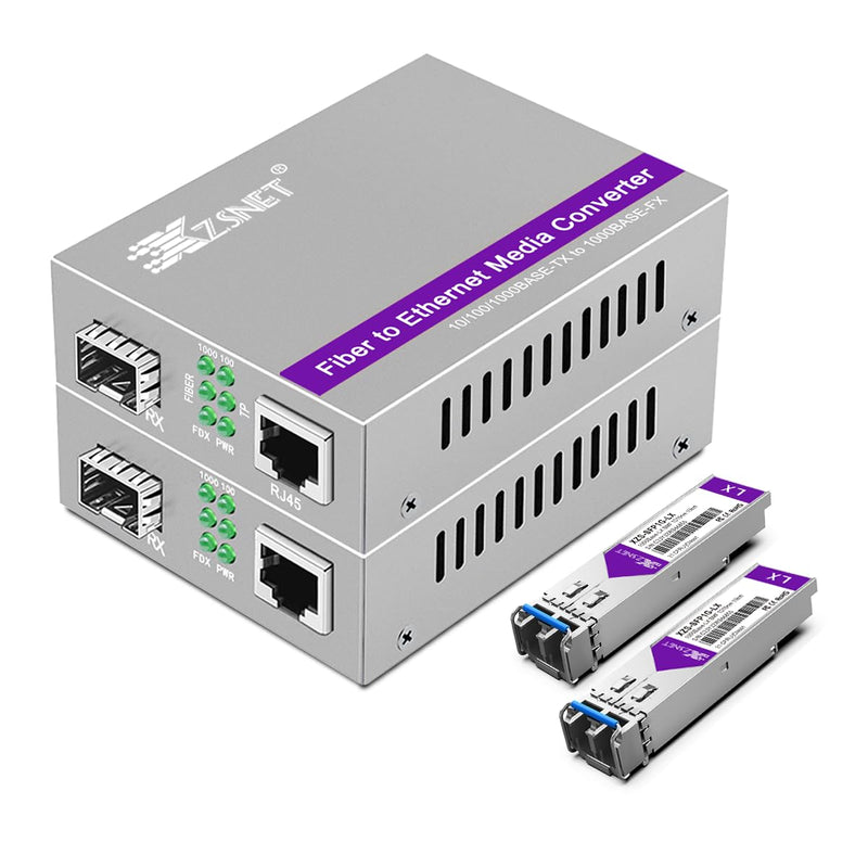 [Australia - AusPower] - A Pair of 1.25G/s Gigabit Single-Mode Dual LC Fiber to Ethernet RJ45 Media Converter for 10/100/1000Base-Tx to 1000Base-LX (with 2PCS SFP to LC Module), 1310nm, SMF, up to 20-km SingleMode Dual LC:20km 