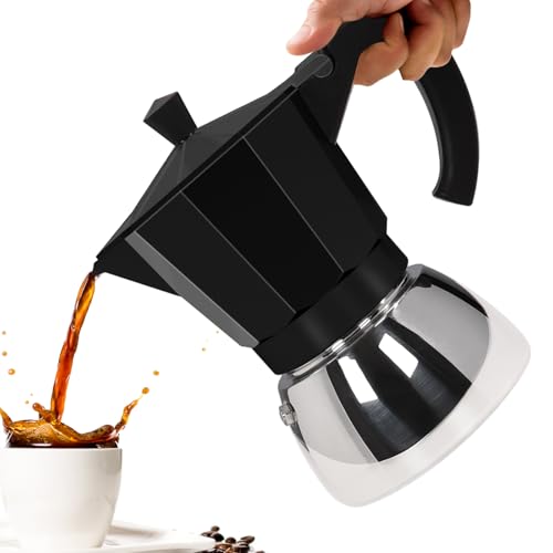 No Coating 4 Cup Aluminum and Stainless Steel Moka Pot Stovetop Black 4 Cup 220ml