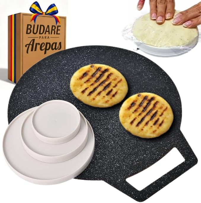 12" Budare for Arepas (Thin) + Molde para Arepas (5.9", 4.3", 3.1") – Plancha para Arepas Colombianas y Venezolanas – Budare para Arepas Venezolanas (Delgado)