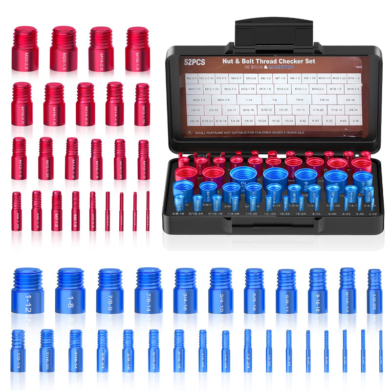 [Australia - AusPower] - 52PCS Thread Checker, Nut and Bolt Thread Checker, Thread Checker Kit in Standard and Metric (28 SAE & 24 Metric), Bolts Measuring, Bolt Size Finder Checker Thread Gauge for Quickly Identify 