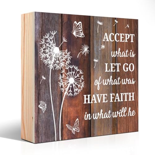Dandelion Wooden Box Sign, Inspirational Wooden Desk Décor for Home Brown2