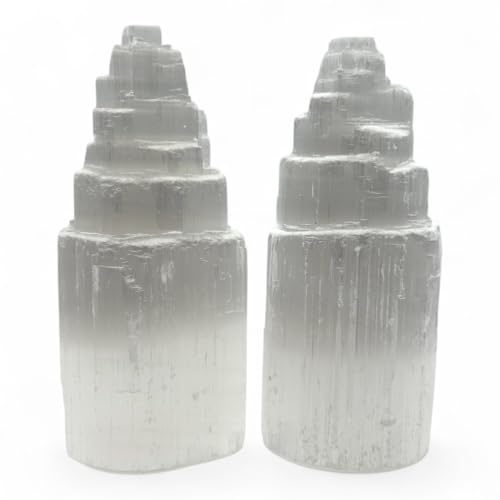 Pachamama Essentials Selenite Tower 4" Tall Skyscraper Healing Crystal Stone Reiki Meditation Energy Protection (Small, 2, Count)