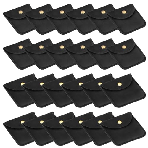 PATIKIL Velvet Jewelry Pouches, 24 Pcs Jewelry Packaging Gift Bags with Snap Button for Bracelet Rings Watch Necklace, (2"x2"/3"x3") Black