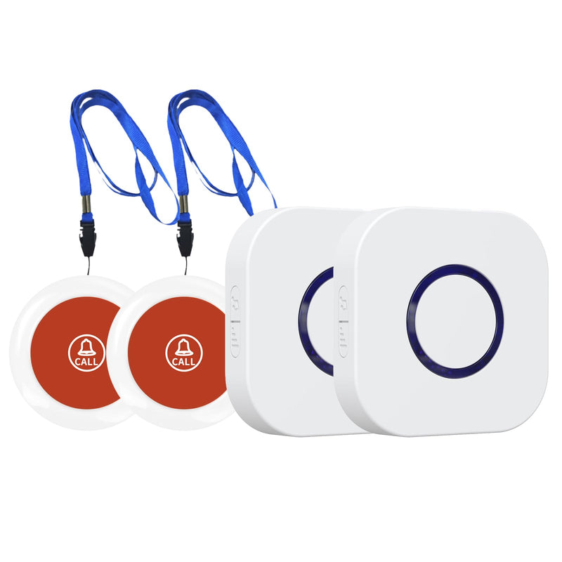 Wireless Caregiver Pager Dual Receiver Home Alert System with Emergency Call Bell SOS Buzzer Buttons for Elderly Parents 1000+ Feet Range 38 Melodies AB Buttons No Monthly Fee 2RX+2TX White 2 Receiver + 2 Call Button (White)