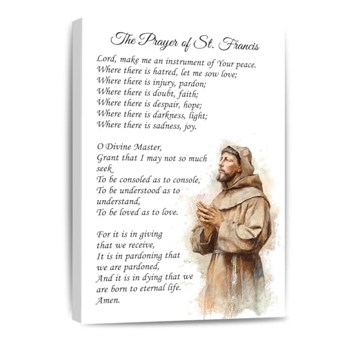 Bmotaso Prayer of St. Francis Quote Canvas Wall Art Saint Francis Peace Poster Painting Inspirational Print Christian Decor Gifts Ready to Hang for Home Bedroom Living Room Decor 12 * 18 Inch 18"L x 12"W