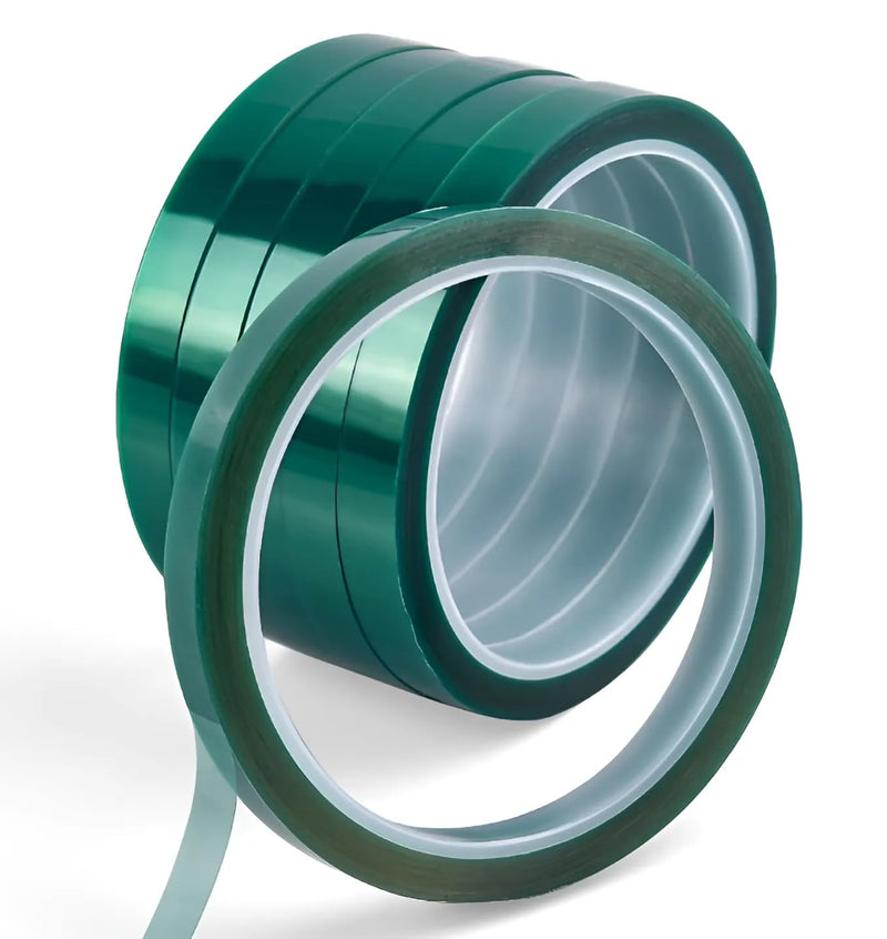 Powder Coating Heat Tape – Green PET Polyester Masking Tape, High-Temperature Self-Adhesive for Painting, Anodizing, and Sublimation Applications 10mm Wide 108 ft Long