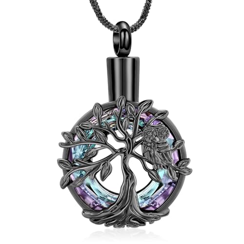 Yinplsmemory Owl Cremation Jewelry Urn Ashes Necklace for Women Black-purple