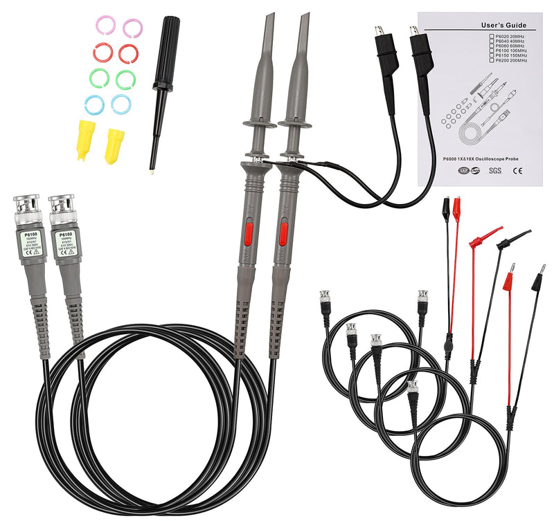 [Australia - AusPower] - Sumnacon P6100 Universal Oscilloscope Probe with Accessories Kit 2Pcs 100 MHz X1/X10 High Sensitivity Oscilloscope Clip Probes with BNC to Test Lead Kit, Mini Alligator Clip and Ground Lead 