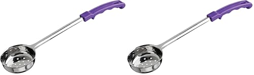 Winco FPP-4P silver portion control serving spoons, 4-ounce size, set of two, ideal for serving food in commercial kitchens.
