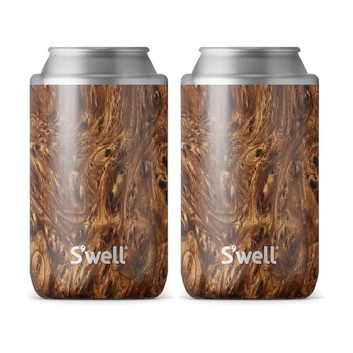 S'well Stainless Steel Drink Chiller, Fits 12oz Cans and Bottles, Teakwood, Triple Layered Vacuum Insulated Container Keeps Drinks Cold for Up To 6 Hours, BPA Free (Pack of 2) 12 oz (Pack of 2)