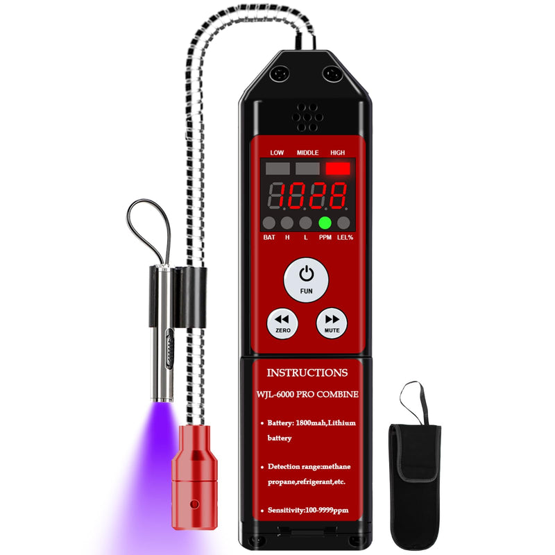 WJL-6000PRO Refrigerant Leak Detector, Freon Leak Detector with Dual Detection Modes PPM &%LEL, AC Leak Detector Kit for Auto AC Repair, R134a R12 R22 R410A CFCs HCFCs HFCs HFOs HCs